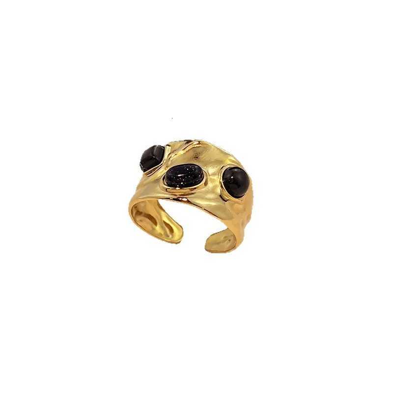 Stainless Steel Inlay Brown Oval Stones Rings for Women Men Classic Vintage Wide Chunky Opening Rings Banquet Jewelry H260320 - view 6
