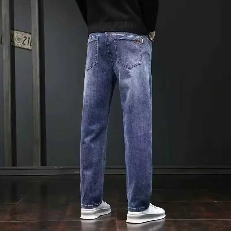 Mens jeans 2026 Spring and Autumn new elastic loose straight leg winter with thick fleece mens casual pants D260320
