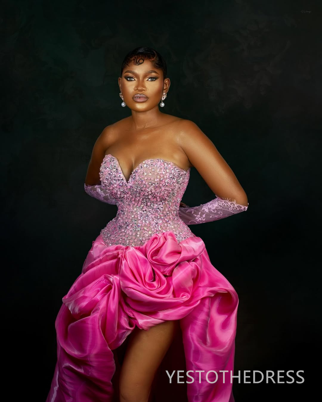 Aso Ebi Fuchsia Prom Dresses 2026 Mermaid Evening Dresses Formal Gowns For Black Women High-Low Beaded Lace Flora Crystals Birthday Second Reception G