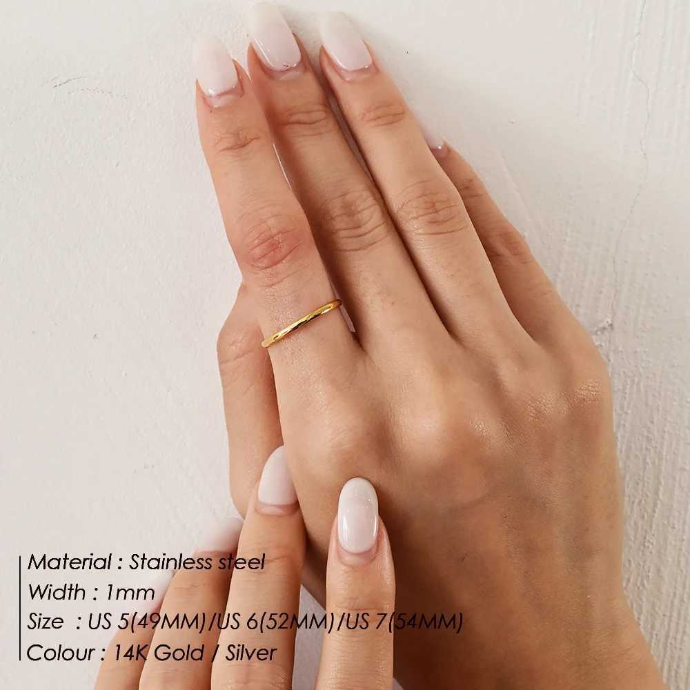 SUNIBI Minimalist Womens Stainless Steel Rings Thin Classic Combo Dome Stacking Steel Wedding Rings Gift Gold Color Jewelry H260320 - view 3