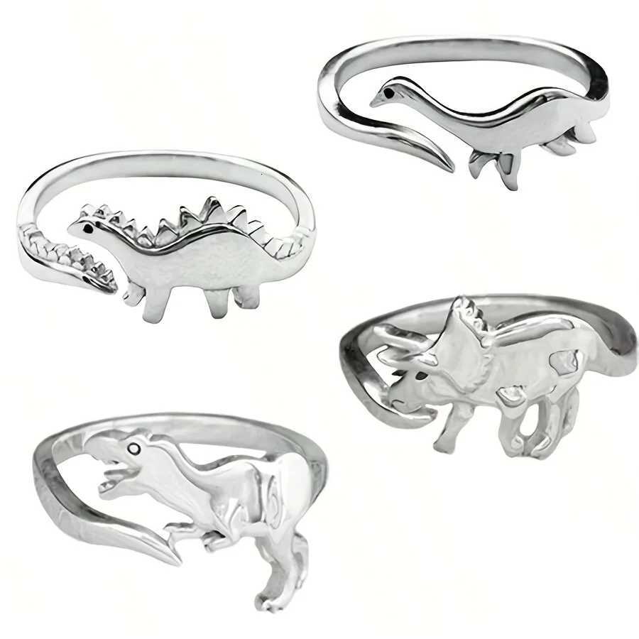 Retro style womens adjustable dinosaur ring - unique Jurassic design simple yet elegant style silver finish comfortable H260320 - view 4