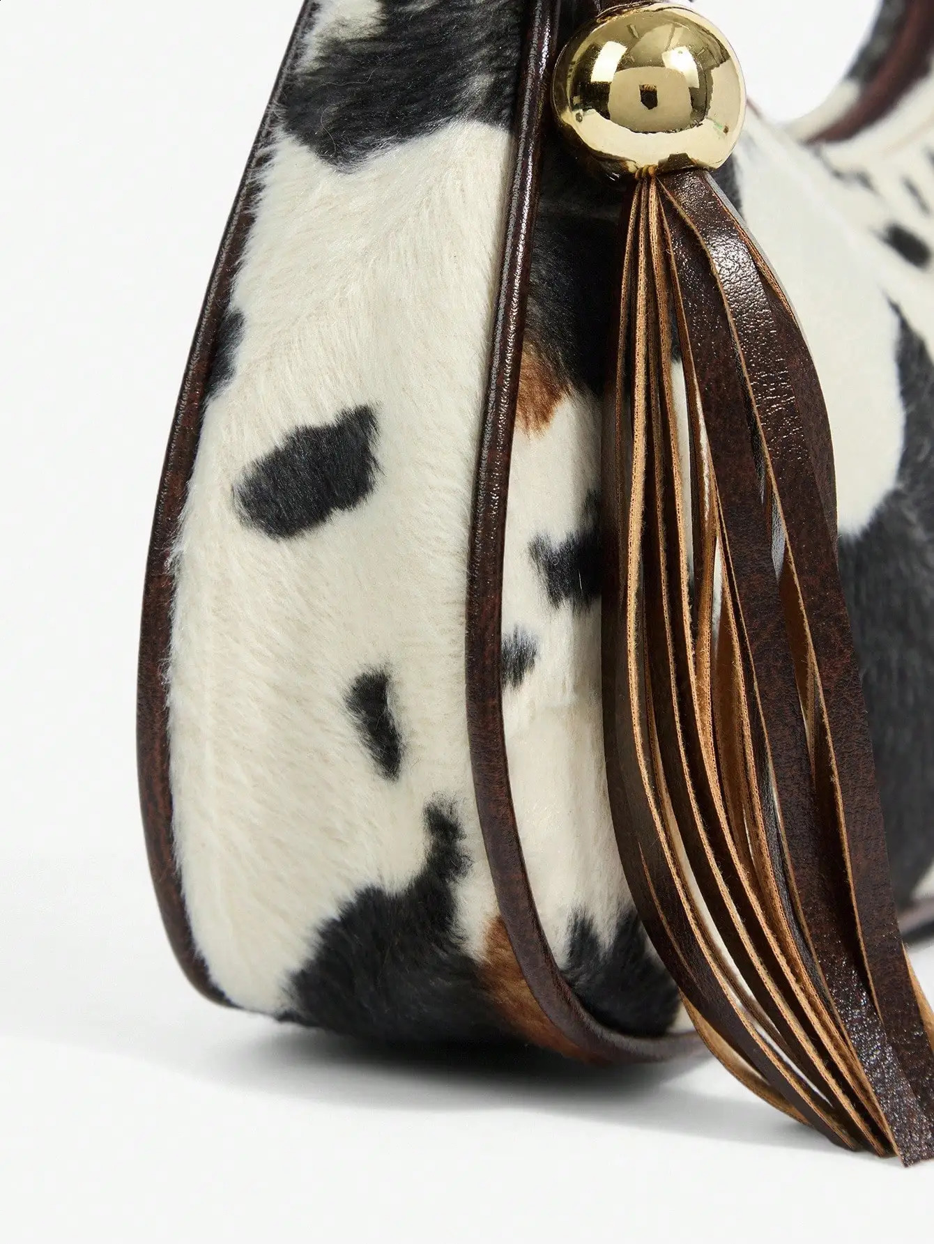 Womens Cow Print Hobo Shoulder Bag with Tassel Pendant Retro Style 260316