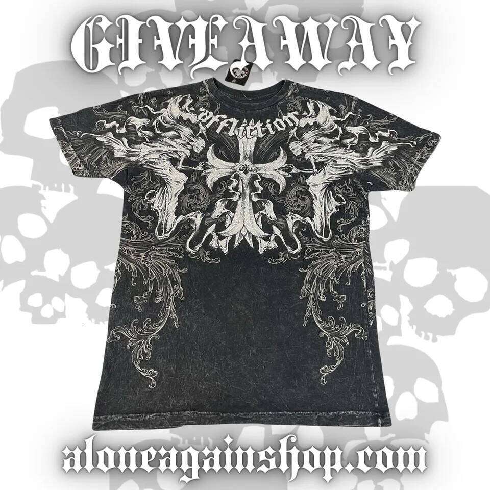 2000S Affliction Retro Shirt Women Red Cotton Round Neck Washed Shirt Hip Hop Couple American Wear Goth T Shirts