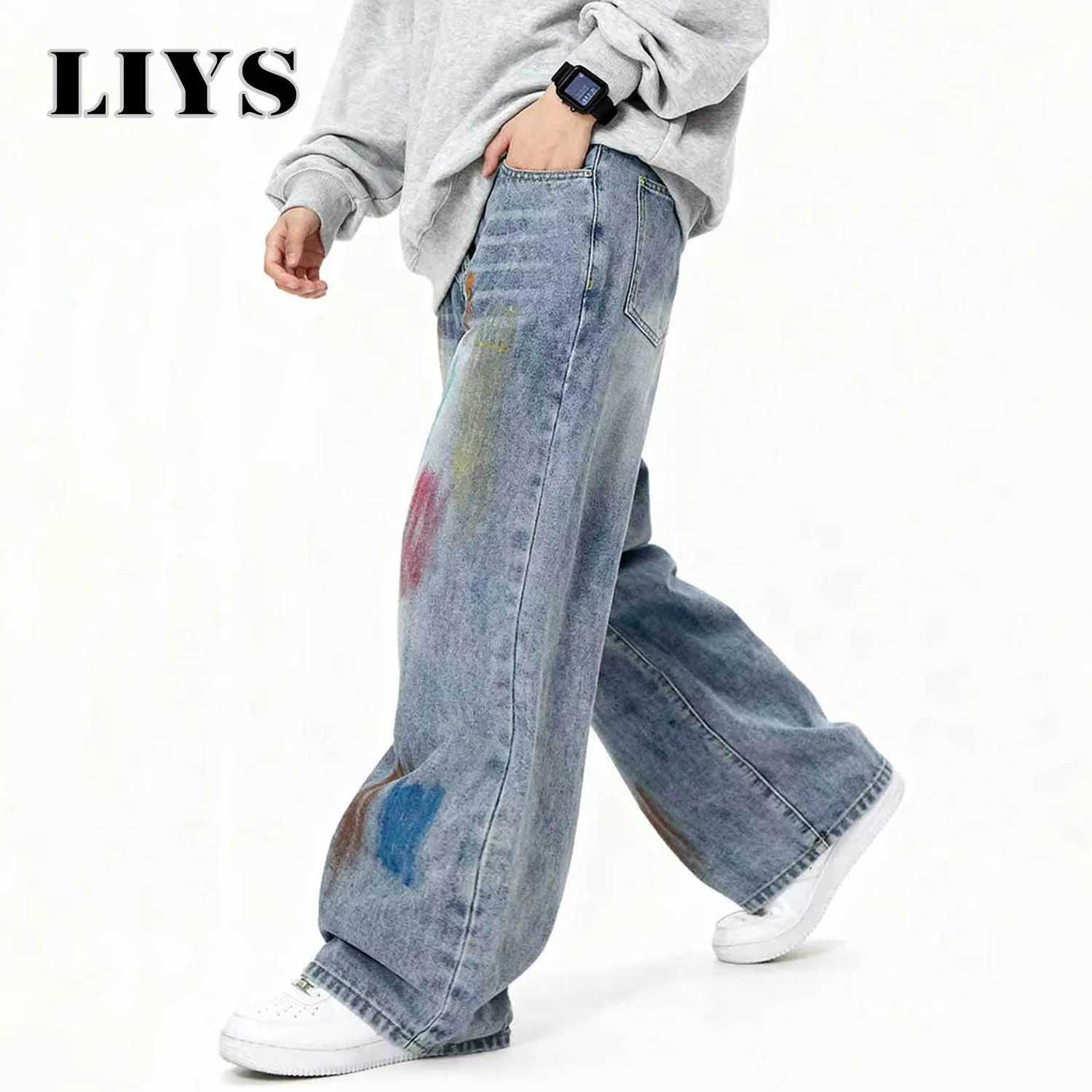 American Mens Retro Painted Graffiti Baggy Straight Leg Jeans Four Seasons Loose Comfortable Casual Denim Pants Jeans Unisex D260320