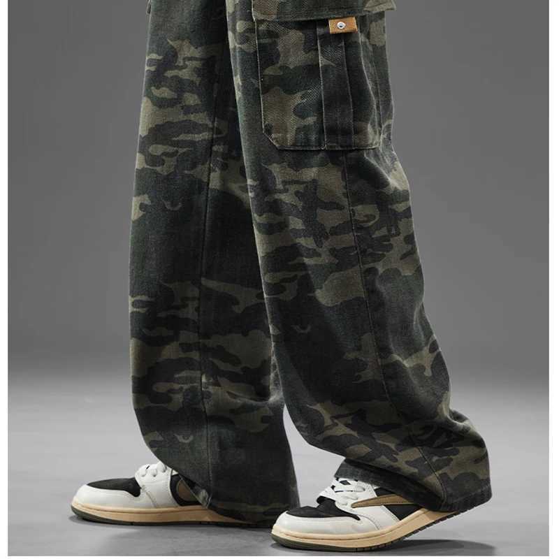 Men Spring Summer American Style High Street Camouflage Cargo Pants Male Vintage Wide Leg Versatile Straight Leg Denim Trousers D260320