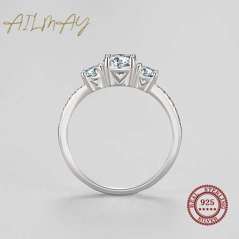 Ailmay Genuine 925 Sterling Silver Luxury Round Emerald Cut Dazzling Zircon Finger Rings For Women Wedding Fine Jewelry Bague H260320 - view 5