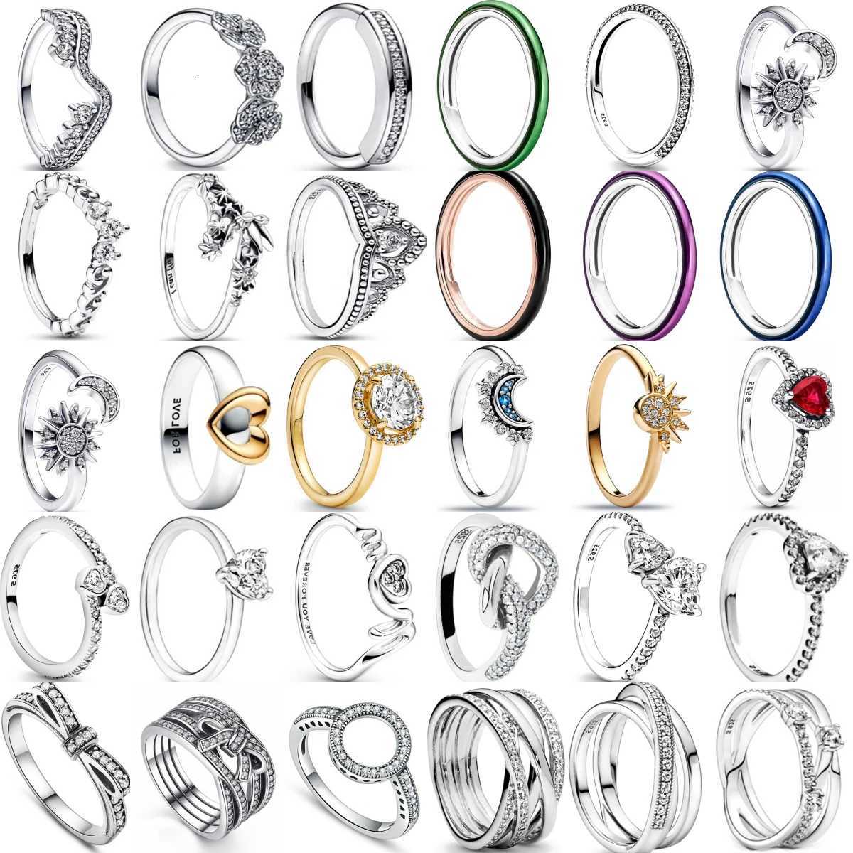 Hot Sale 925 Sterling Silver Women Finger Rings for Women Silver Love Heart Rhomboid Moon Star Luxury Jewelry Trinkets H260320