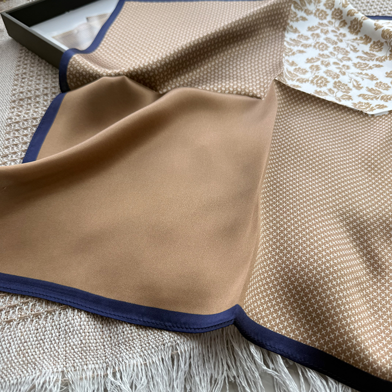 Brown Cashew Flower Silk Scarf for Women, Lightweight 100% Mulberry Silk, 53Cm Small Square Neck Scarf for Summer