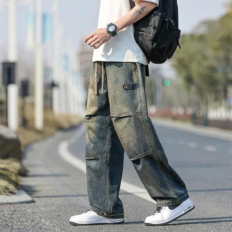 Stylish laid-back style loose straight-leg jeans that make you look taller casual long pants casual pants plus-size mens pants D260320
