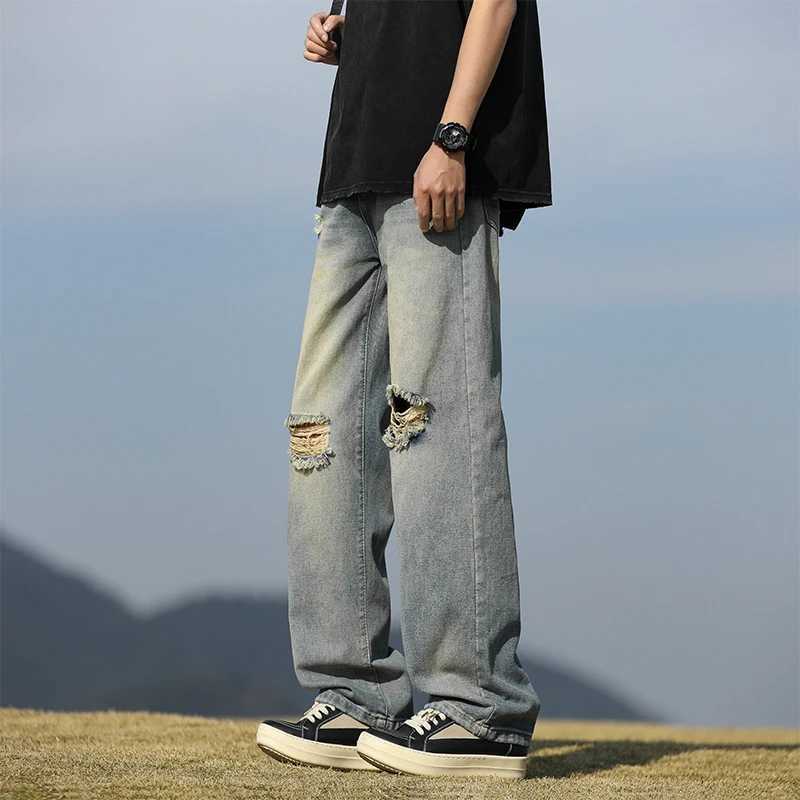 Men Summer Big Ripped Tassel Fashion Jeans Male Breathable Streetwear Baggy Hip Hop Distressed Denim Pants Y2k Goth Trouser D260320