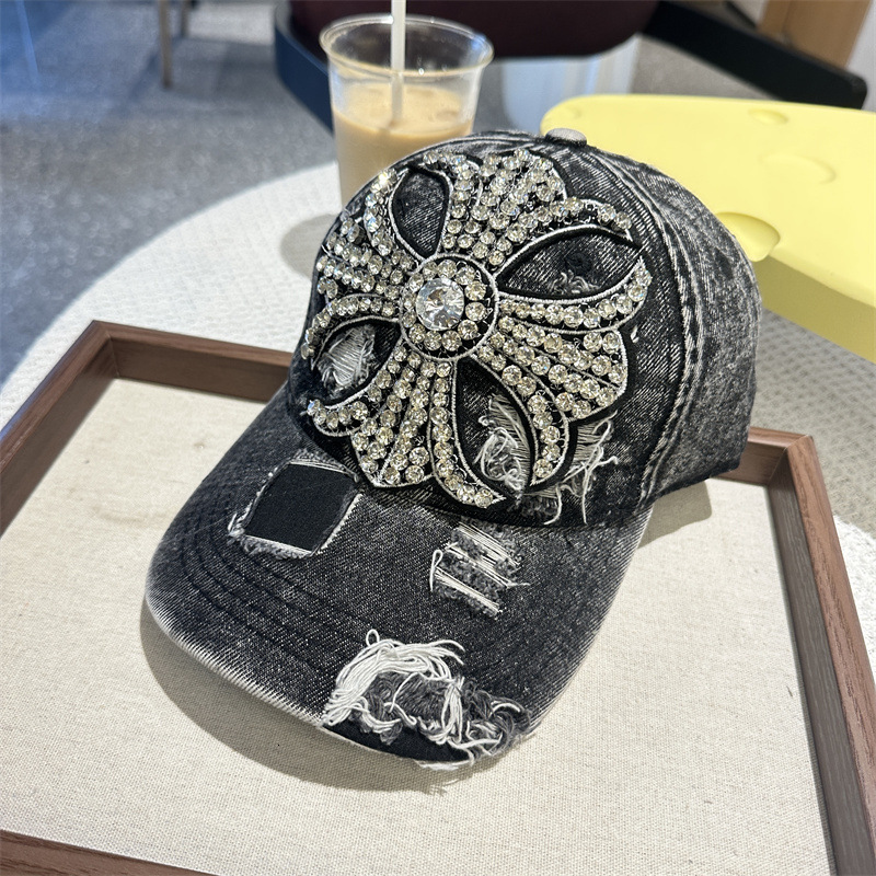 Free Shipping casquette luxe Rhinestone Cross Luxury Denim Baseball Cap - Spring/Summer Gradient Color, Heavy-Duty Fashion Design, Face-Slimming Sun H