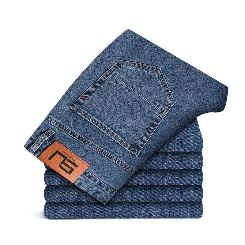 2024 Summer New Mens Thin Light Blue Slim Fit Jeans Fabric Business Fashion Elasticity Denim Trousers Male Brand Pants D260320