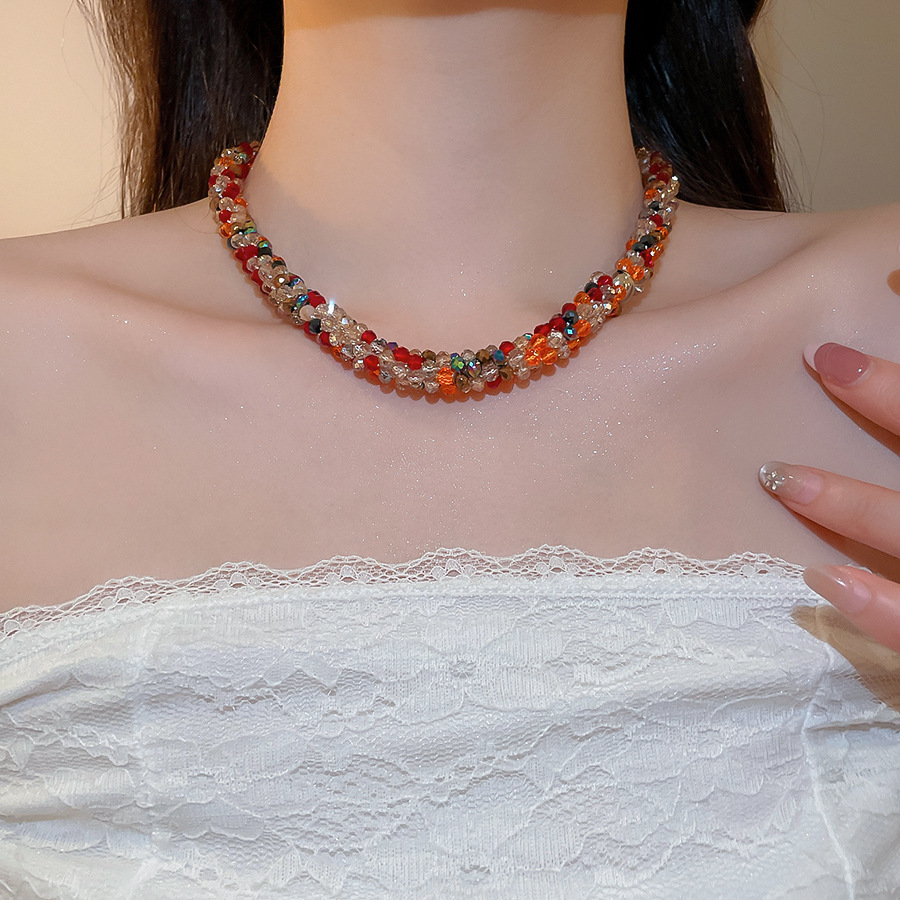 French-style colorful crystal beaded choker necklace women, elegant and luxurious, high-end feel, suitable for pairing with dresses, trendy collarbone - view 3