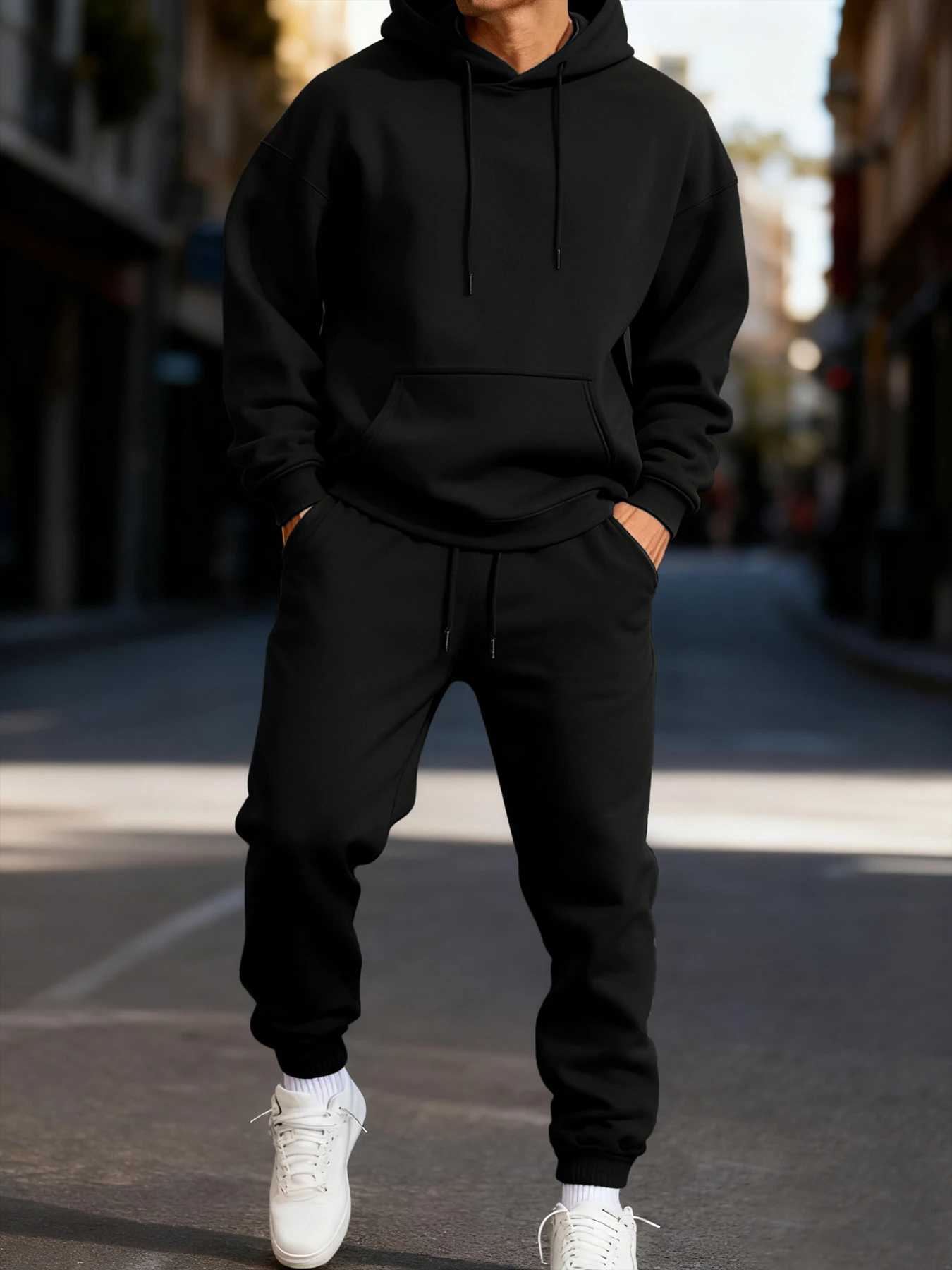 Mans Hoodie Set Winter Solid Color Two Pices Sets Long-Length Street Clothes Casual Sports Sweatpant Hoody Unisex Fashion Suit M260320