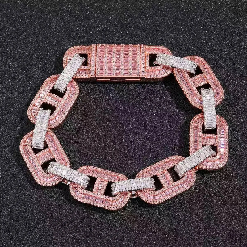 designer jewelry Men Bracelet Hip Hop 925 Silver VVS Iced Out 2 Tone GRA Moissanite Cuban Link Chain