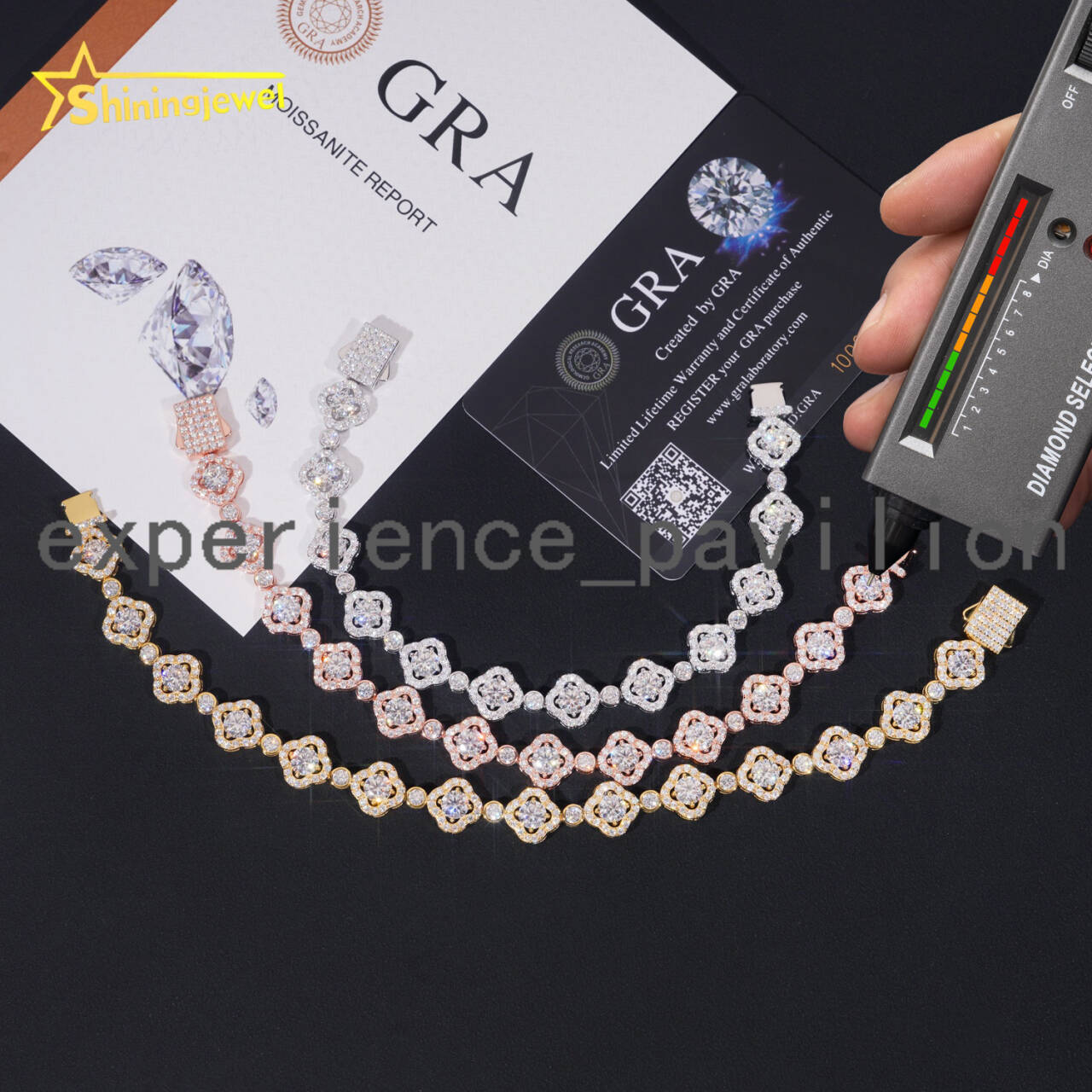 Hot Selling 925 Silver Pass Diamond Tester Clover Bracelet Moissanite Iced Out Custom Moissanite Bracelet Men Hip Hop Jewelry