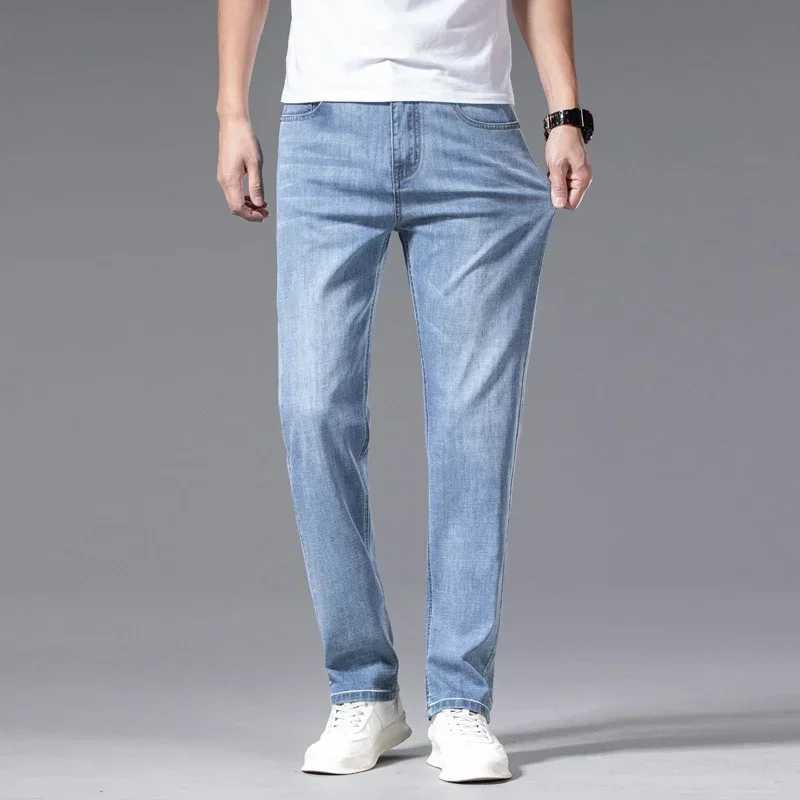 2024 Mens New Autumn Straight Casual Jeans Light Blue Classic Breathable Comfortable No Ironing Stretch Denim Trousers Male D260320