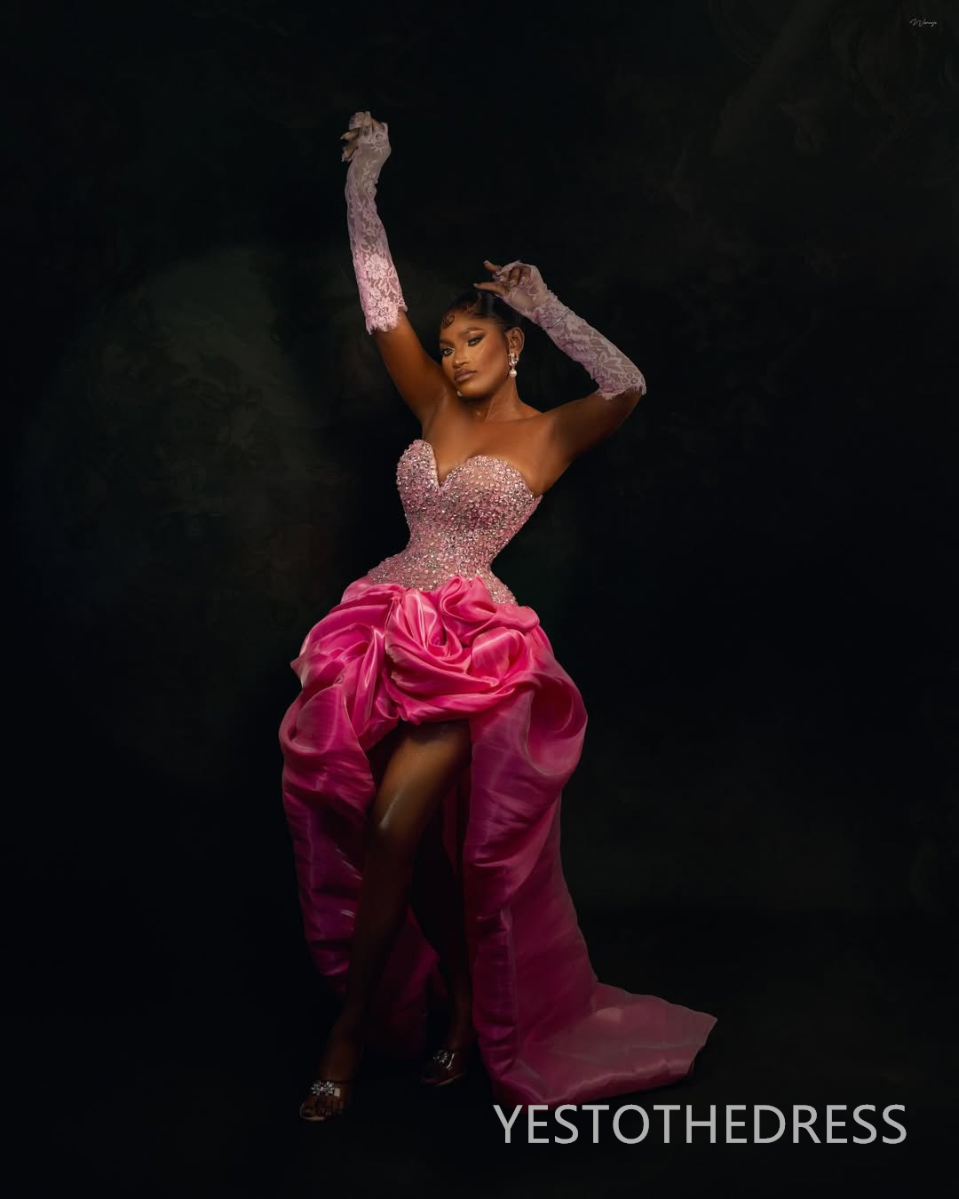 Aso Ebi Fuchsia Prom Dresses 2026 Mermaid Evening Dresses Formal Gowns For Black Women High-Low Beaded Lace Flora Crystals Birthday Second Reception G