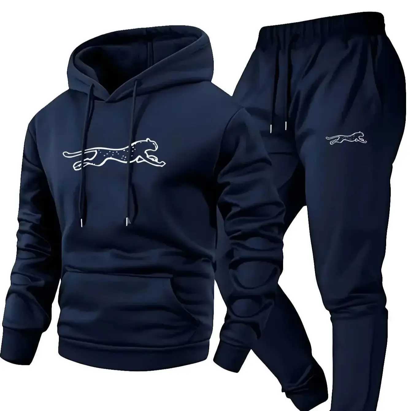 Mens hooded sweatshirt and sweatpants set casual long-sleeved printed hooded style comfortable pocket street style M260320