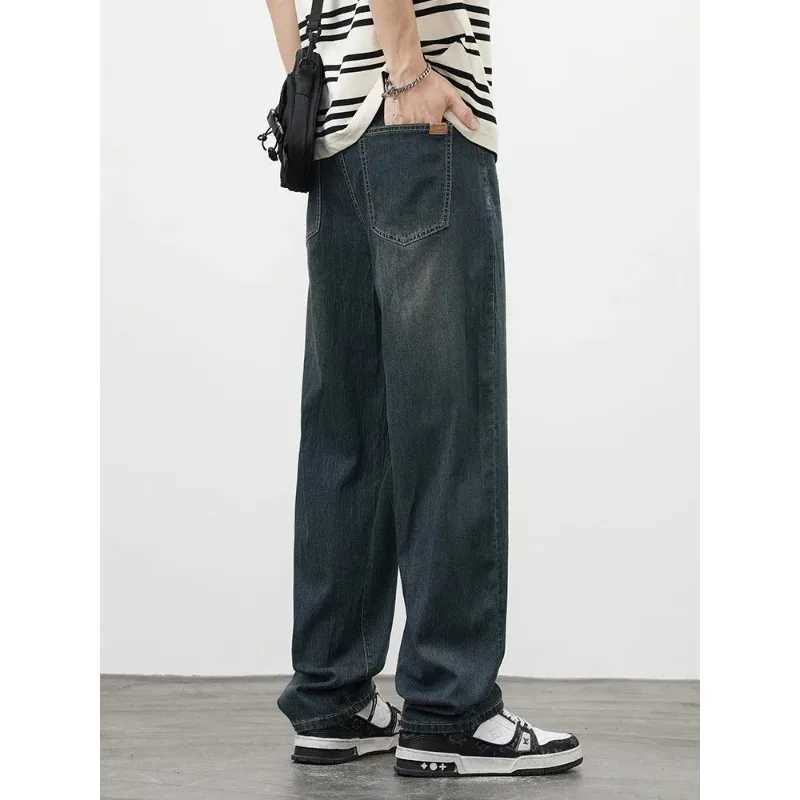 New Mens Straight Vintage Jeans Casual Trousers Personality High Quality Soft Fabric Male Korean Fashion Baggy Denim Pants D260320