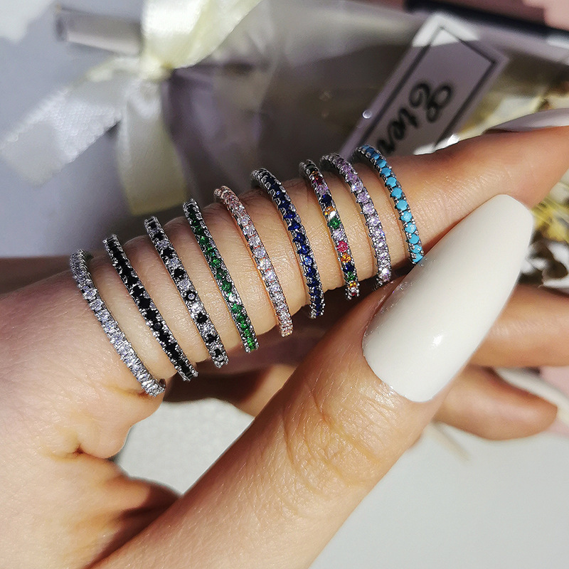 Ring For Women Niche Style Wish European And American Simple Multi-Color Full Color Diamond Plain Band Universal - view 3