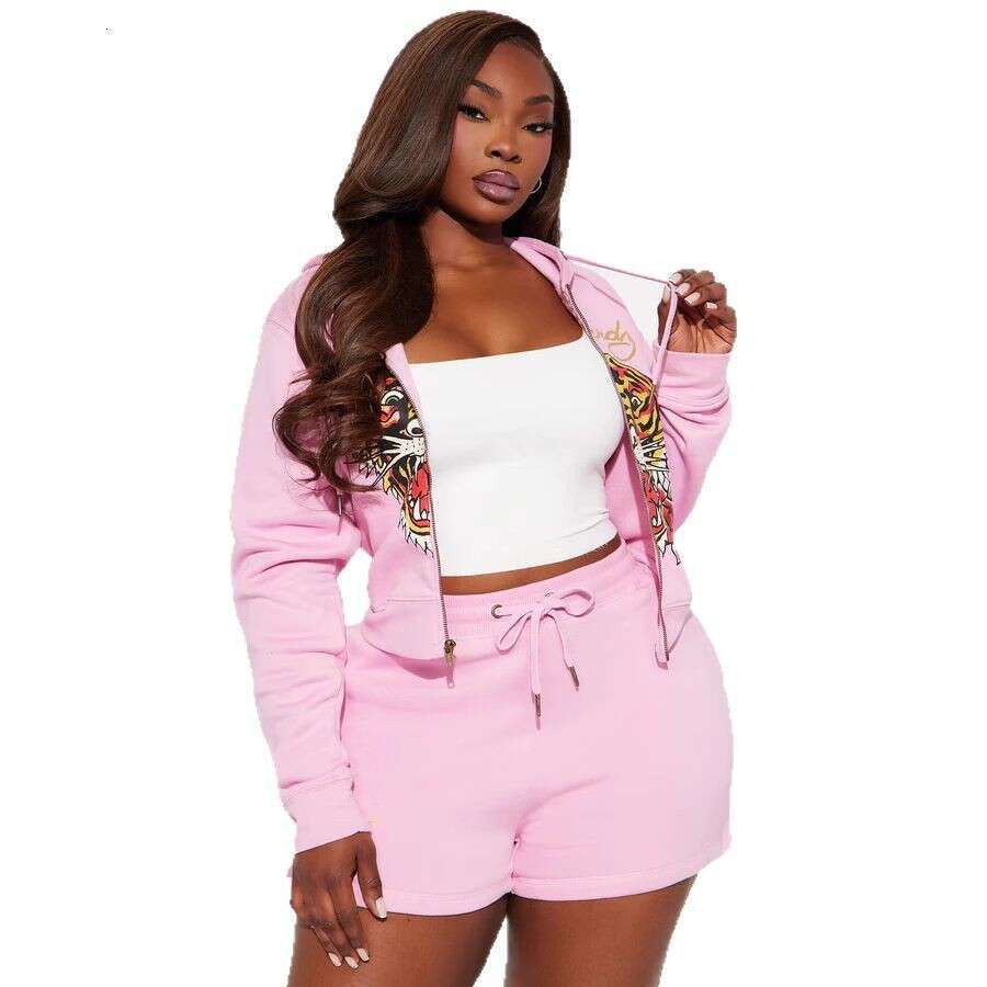 New European And American Clothing Cross-Border Foreign Trade Amazon Women's Printed Long-Sleeve Shorts Fashion Set