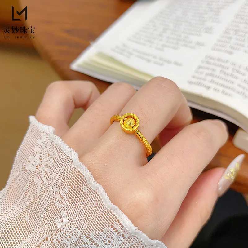 9999 24K real gold luxury jewelry rotatable ring to run when running the plain ring open ring simple temperament women H260320 - view 5