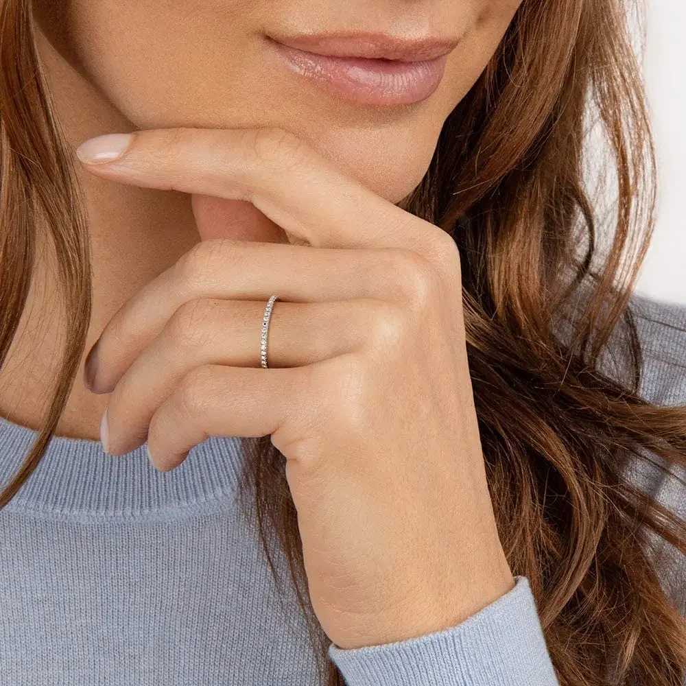 Trumium 2mm Real s925 Sterling Silver Wedding Band Cubic Zirconia Full Eternity Stackable Engagement Rings for Women Girls Gifts H260320 - view 4
