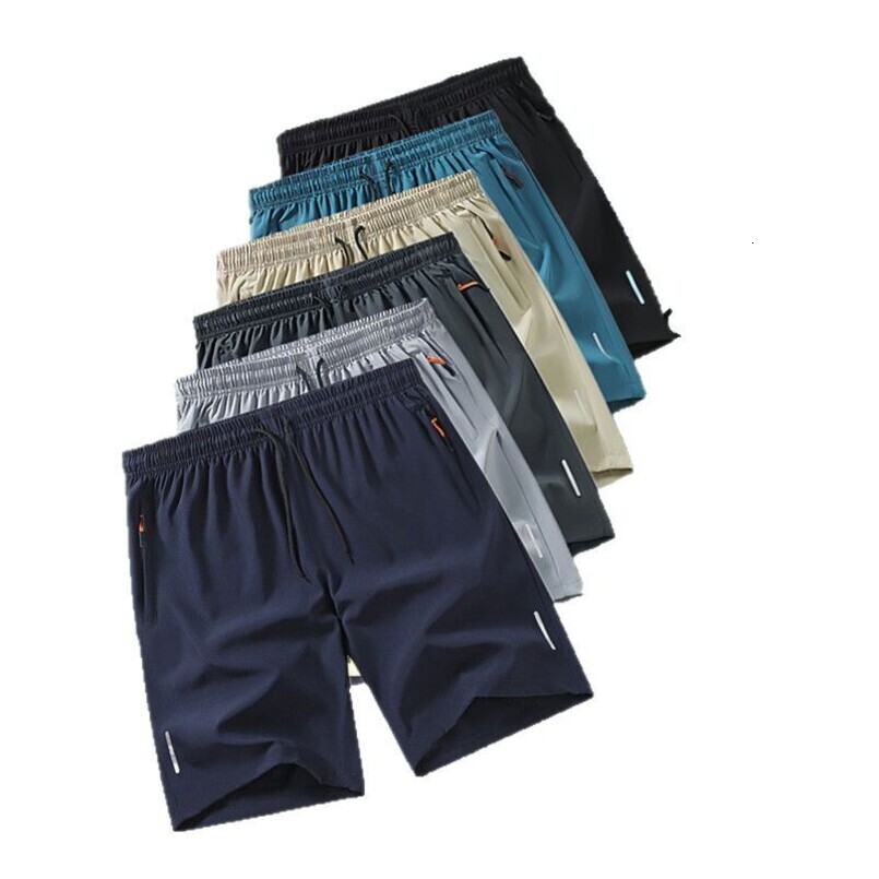 Cross-border sports shorts, new summer model with reflective strips, 108 styles, sizes XS-4XL, zipper ice silk pants, four-way stretch, knee-length sh