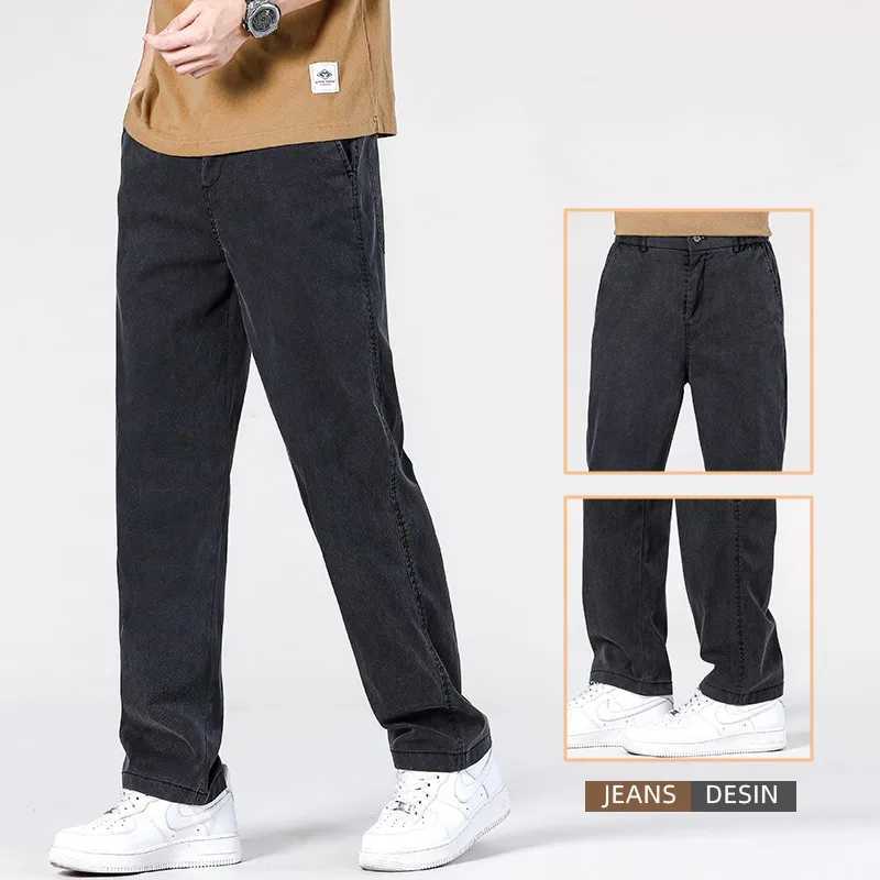 Summer New Baggy Jeans Mens Classic Thin Lyocell Fabric High Quality Straight Casual Pants Soft Denim Trousers Coffee Blue Gray D260320