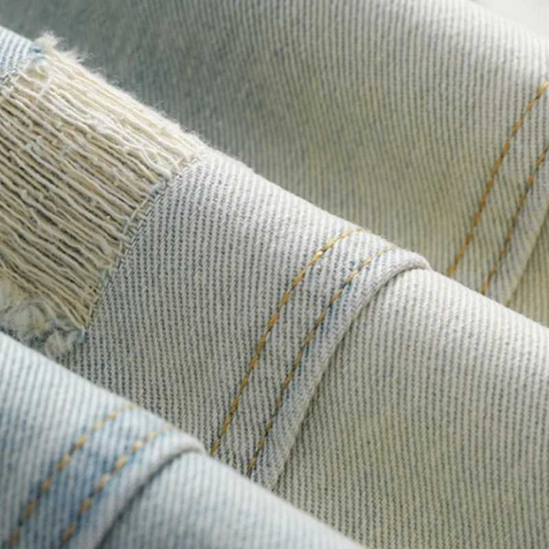 Mens Summer Ripped Jeans Loose Straight Leg Retro Men Draw Rope Port Fashion Brand All-match Casual Pants D260320