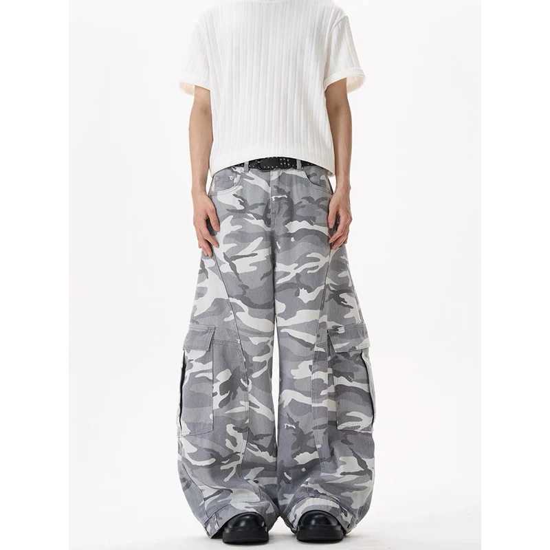 Camouflage Baggy Cargo Pants Mens High Rise Trousers Straight Wide Leg Oversize Pants 2025 Autumn Aesthetics Vintage Y2K jeans D260320
