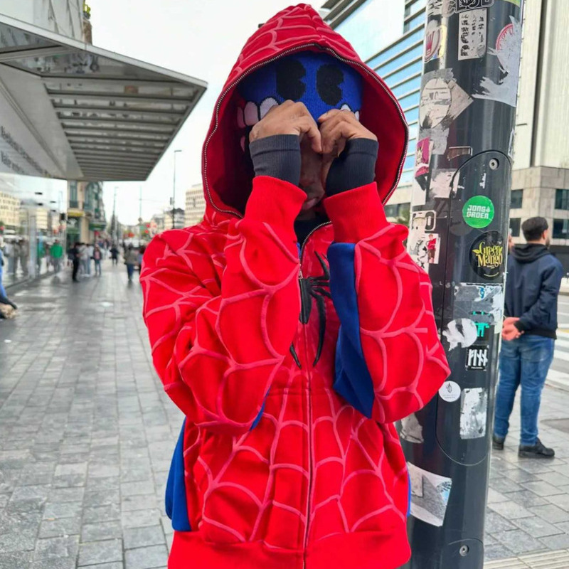 Men's Hoodies Sweatshirts Gothic Red Spider Print Hooded Cardigan Full Zip Up Loose Men Women Hoodie Sweatshirt Daily Outfit Men's Clothing