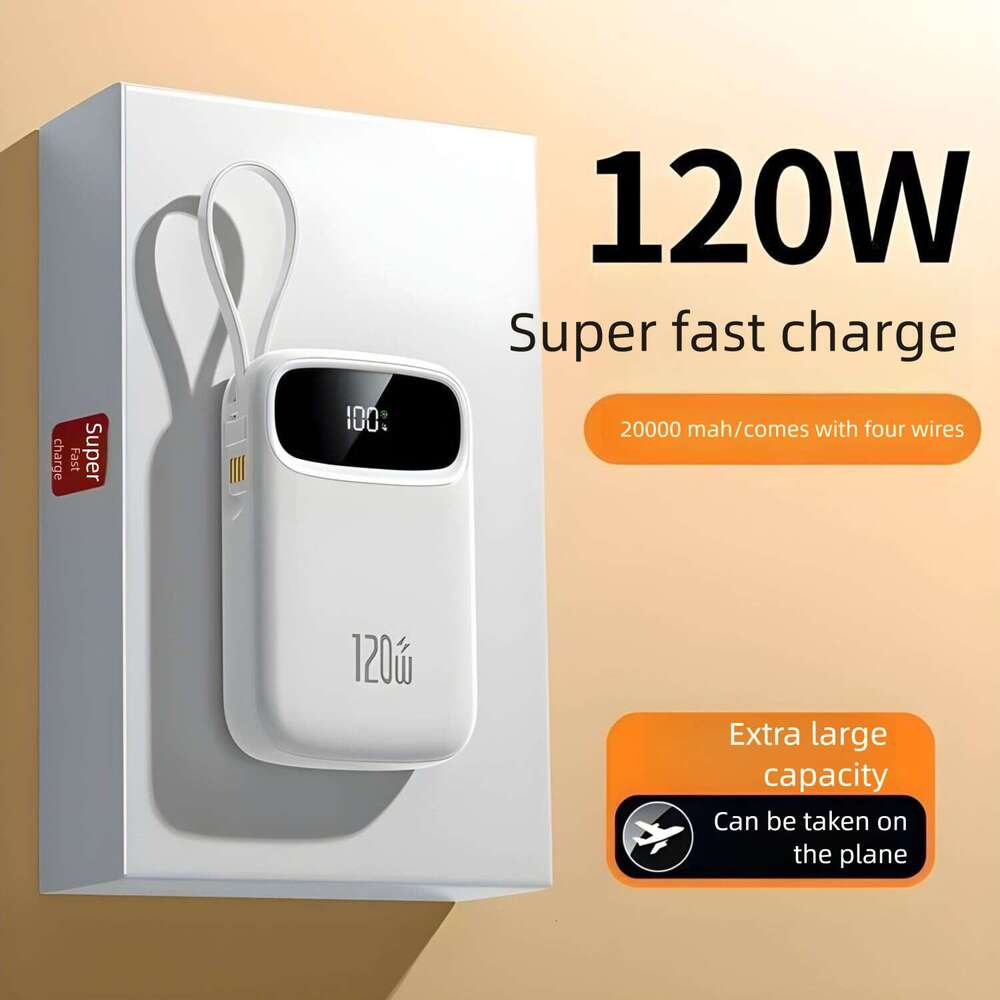Famous Brand New 20000mAh Power Bank 120W Super Fast Charging Built In Cable Large Capacity Mini Portable External Battery CKS