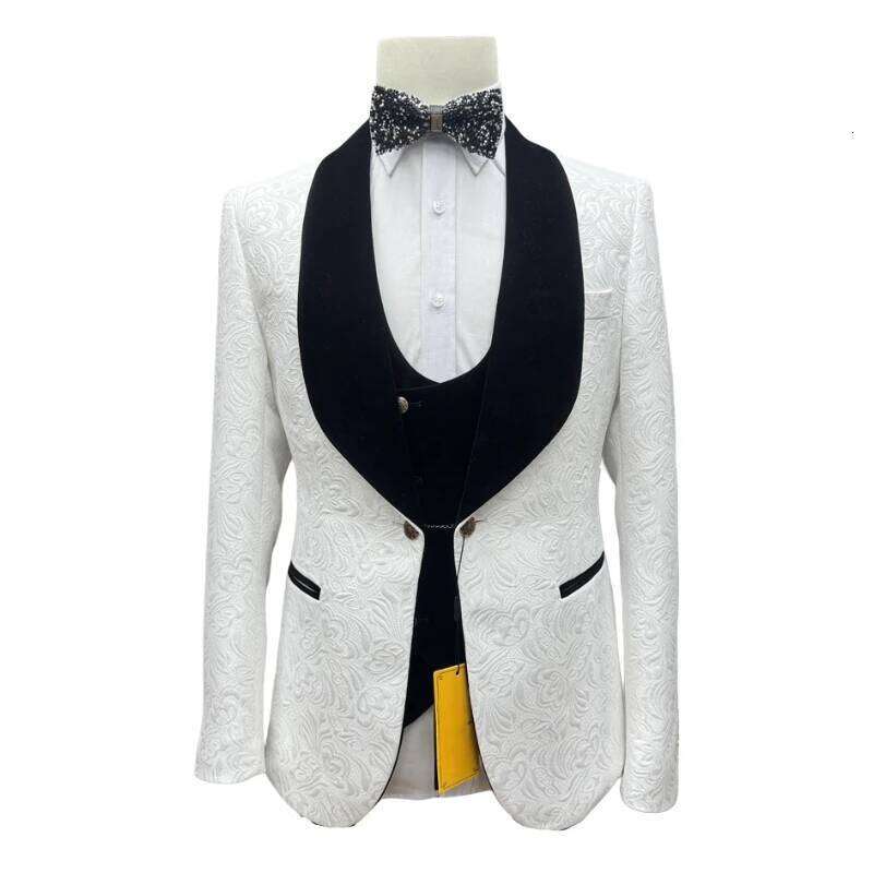 3 Pcs Floral Groom Tuxedo for Wedding Black Shawl Lapel Formal Men Suits Set Jacket with Pants Vest Ready to Ship ZD10