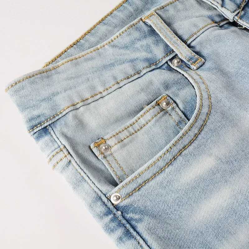 High Street Jeans Patch Hand-worn Holes Slim Skinny Jeans for Men D260320