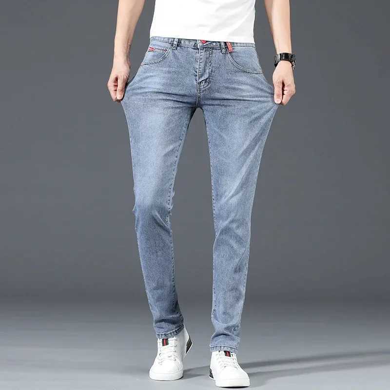 2025 New Mens Cotton Business Casual Skinny Jeans Trendy Fashionable Stretch Straight Slim Denim Trousers Male Blue Grey D260320