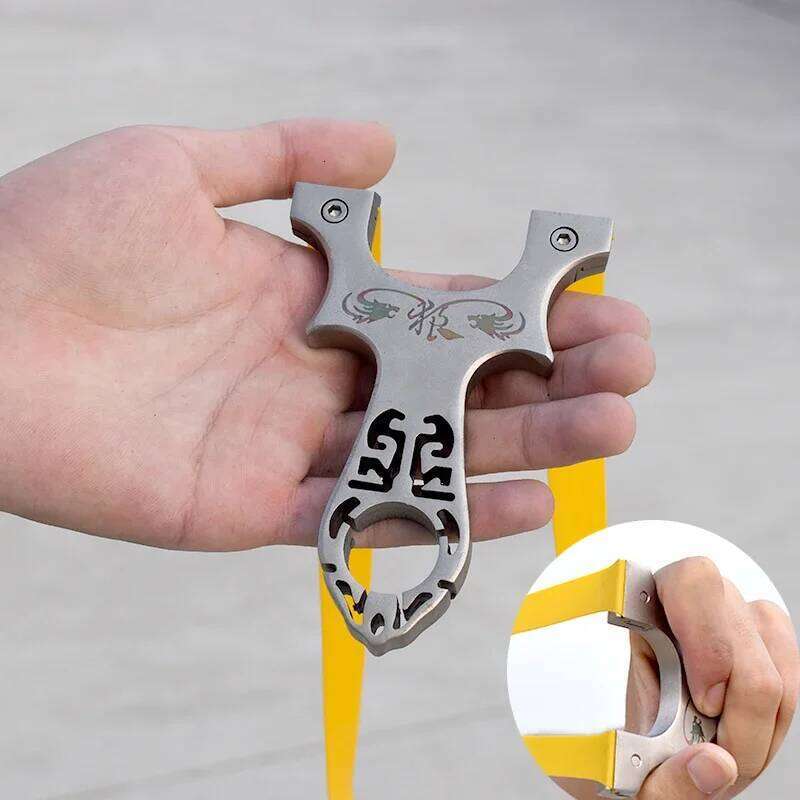 High Strength Stainless Steel Wire-cut Slingshot with Flat Rubber Band Fast Press Precision Catapult Outdoor Hunting Shooting 26L0320