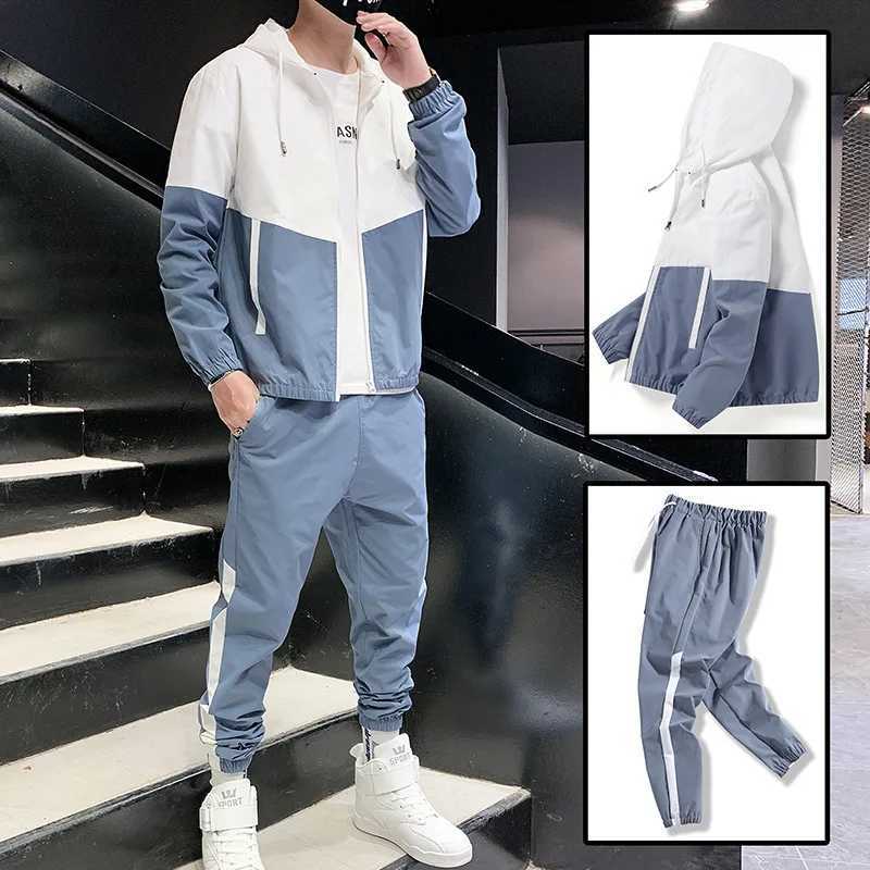2026 New Mens Tracksuit Clothing Set Zipper Hoodie Sweatpants 2 Piece Hooded Long Sleeve Sportswear Sweatshirt Suits M260320