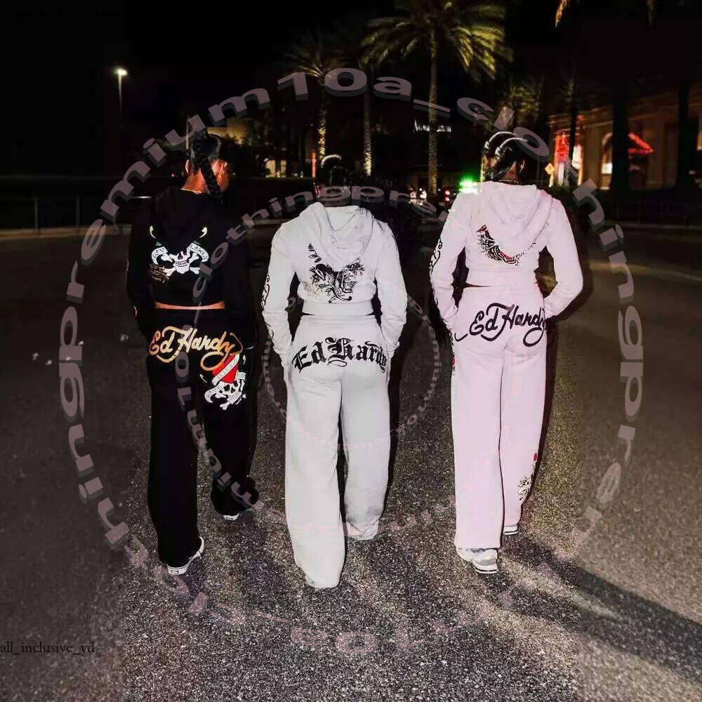 Ed Hardey Set Designer Womens Tracksuit Piece Set Outfits Strapless Polo Casual Printed Pants Cardigan Y2k Straight Trousers Street Zipper Hooded Clothing b7e