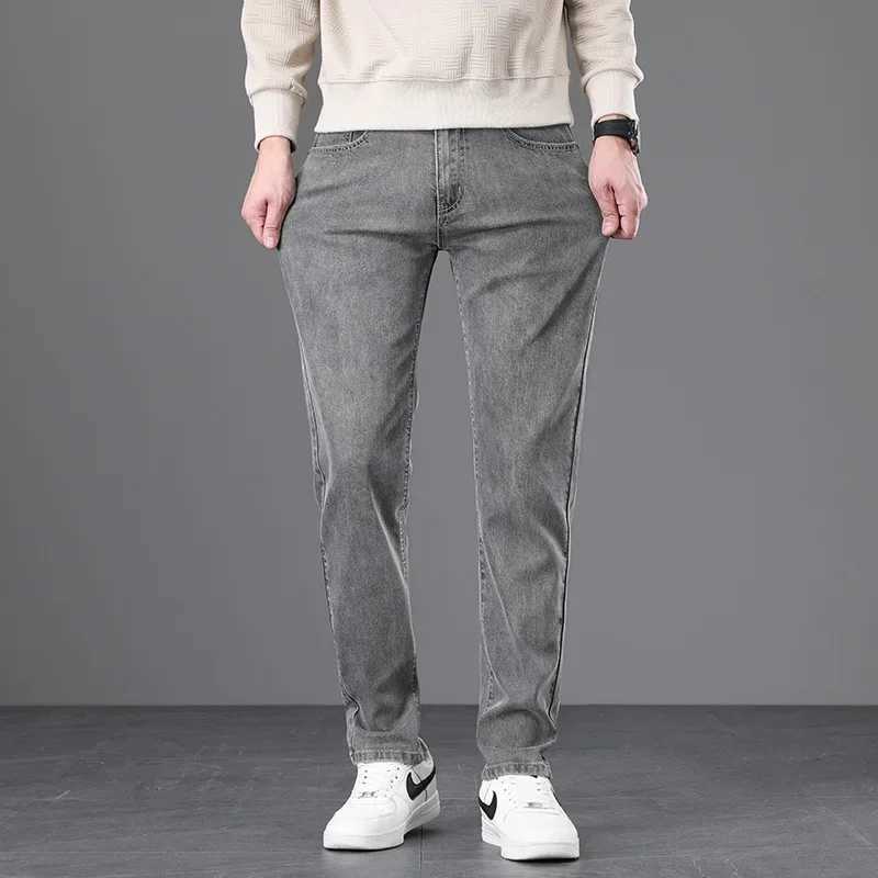 Classic Men Vintage Cloth High Waist Trousers 2024 Autumn Loose Straight Stretch Wash Jeans High Quality Sky Blue Brand Pants D260320