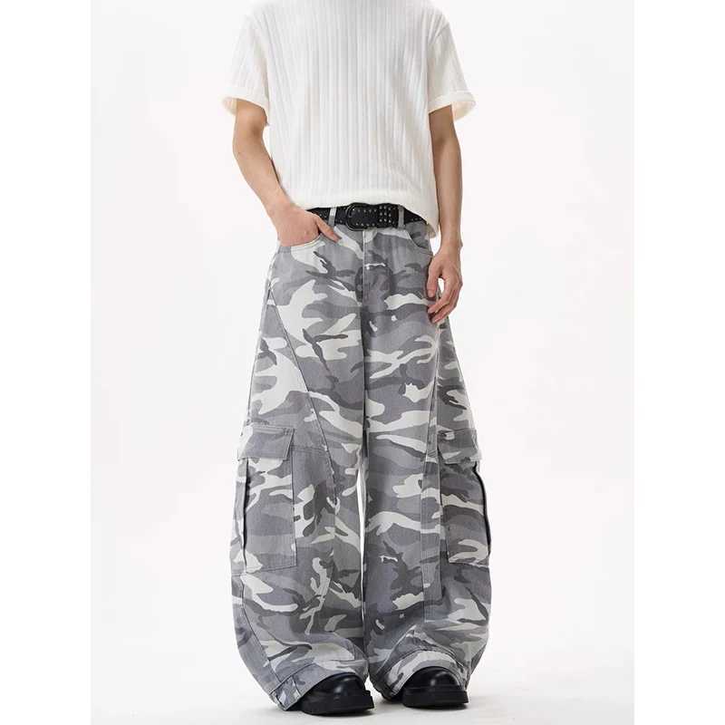 Camouflage Baggy Cargo Pants Mens High Rise Trousers Straight Wide Leg Oversize Pants 2025 Autumn Aesthetics Vintage Y2K jeans D260320