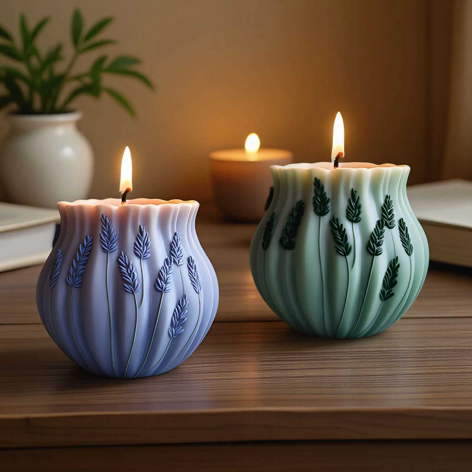 Lavender Silicone Candle Mold Cylinder Feather Lavender Aromatherapy Soap Ornament Craft Plaster Resin Mold Home Decor H260319
