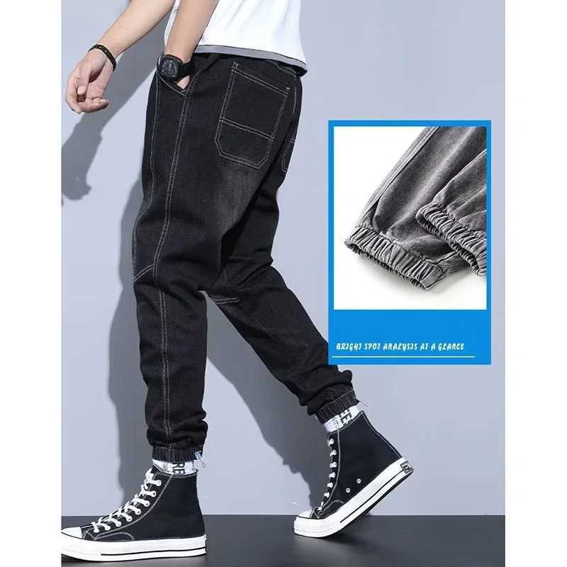 Western Style Men Streetwear Denim Jogger Pants New Spring Autumn Black Blue Cargo Jeans Men Baggy Harem Jean Trousers Plus Size D260320