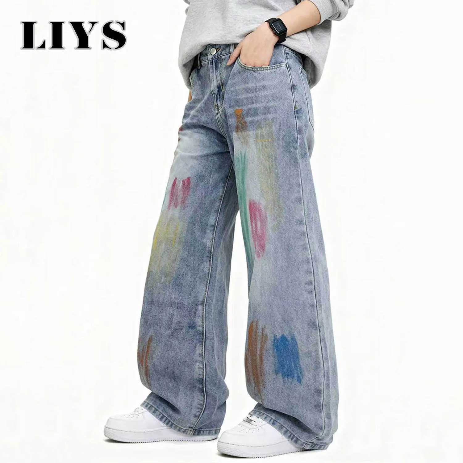 American Mens Retro Painted Graffiti Baggy Straight Leg Jeans Four Seasons Loose Comfortable Casual Denim Pants Jeans Unisex D260320