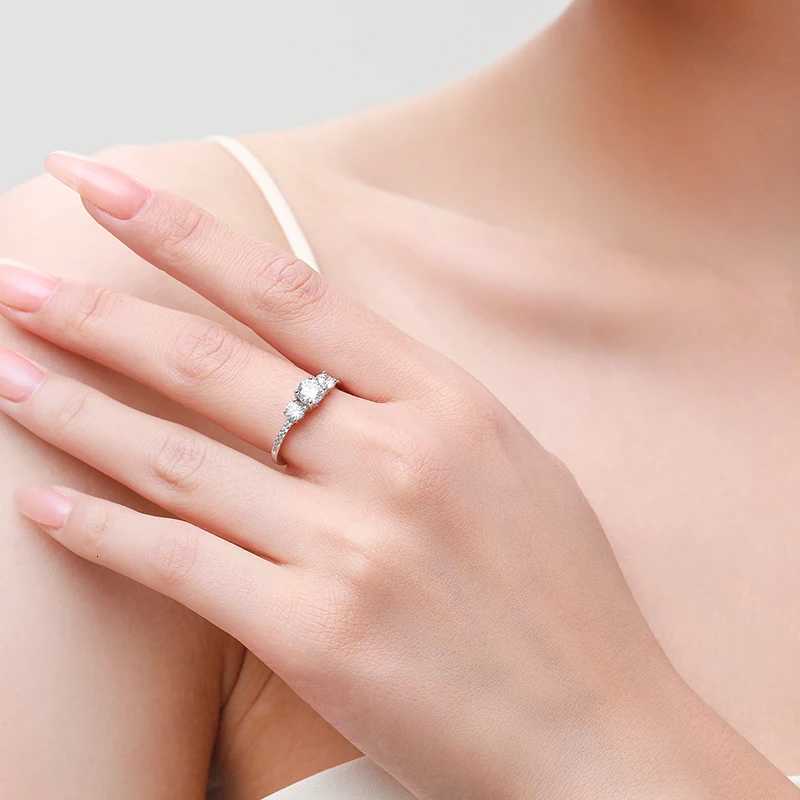 Ailmay Genuine 925 Sterling Silver Luxury Round Emerald Cut Dazzling Zircon Finger Rings For Women Wedding Fine Jewelry Bague H260320 - view 3