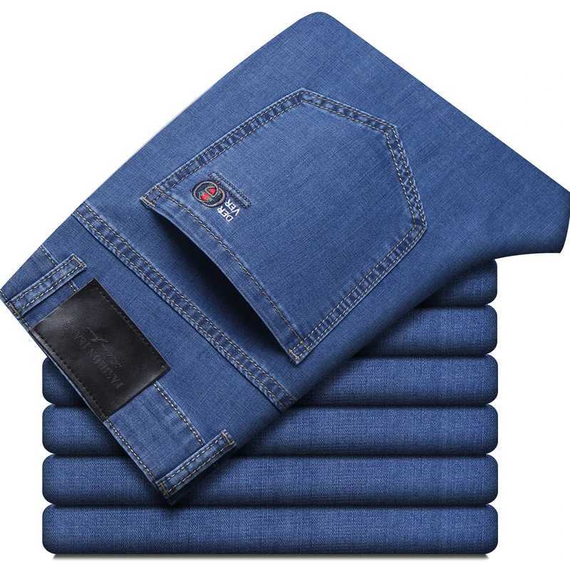 Summer New Elastic Mens Jeans Fashion Comfortable Business Straight Stretch Cotton Casual Denim Pants Brand Male Thin Trousers D260320