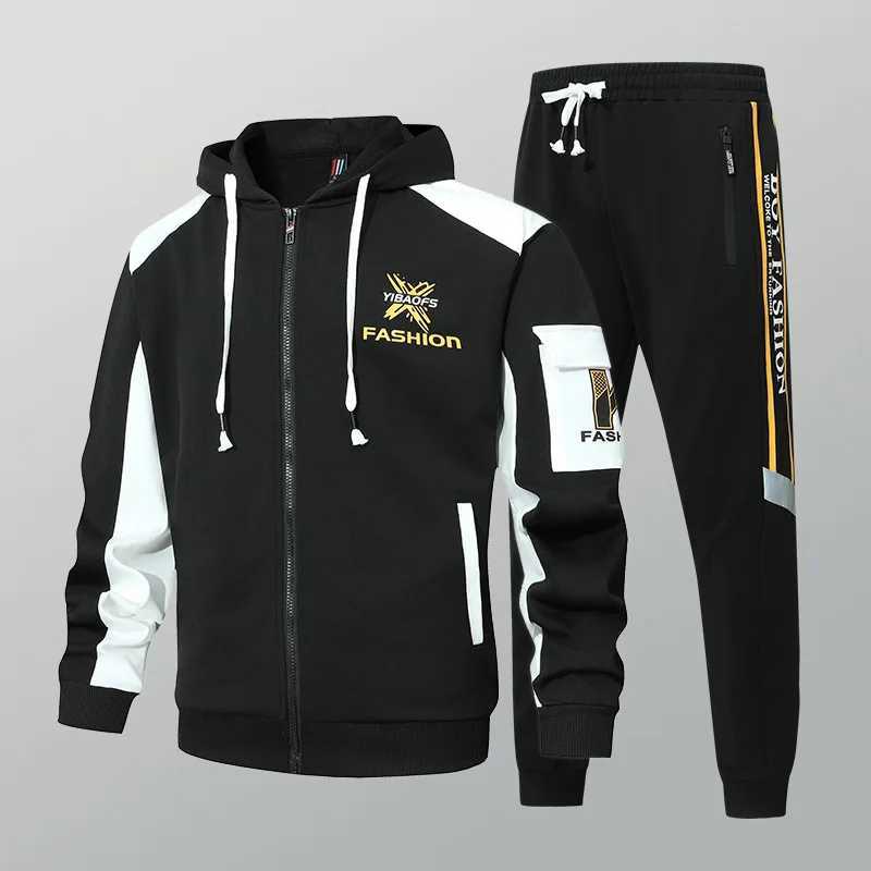 New mens Zipper Cardigan Pants Fashion Two-piece Set Casual Sportswear Spring and Autumn Printed Commuting Set M260320