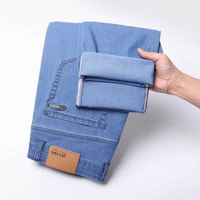 2025 Summer Thin Mens Casual Jeans Classic Style Stretch Straight Fashionable Versatile Light Business Denim Long Pants Male D260320
