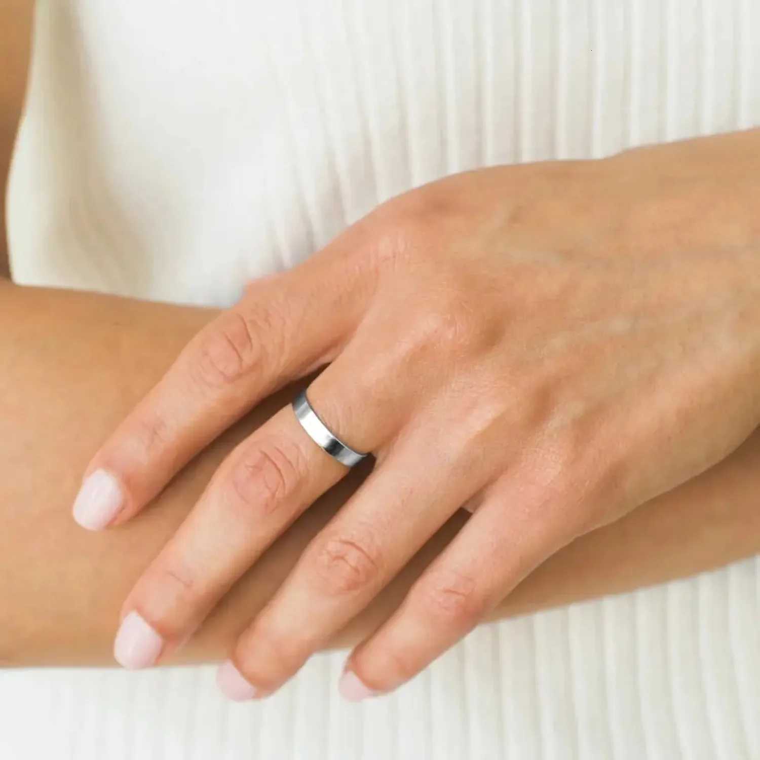 Fansilver S925 Sterling Silver Rings for Women Men 18K White Gold Plated Stackable Statement Thin Plain Thumb Ring Wedding Bands H260320 - view 3